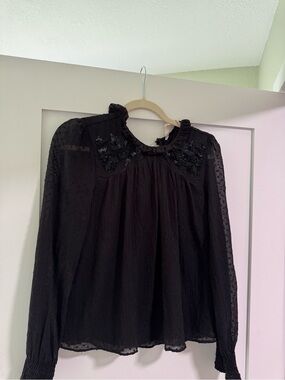 Zara Black Embellished Long-Sleeve Blouse